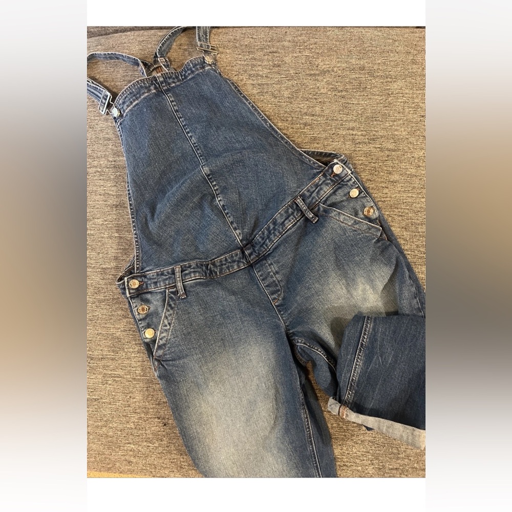 GAP Maternity Overalls Womens Sz L Denim Adjustable Straps Side Button Pockets